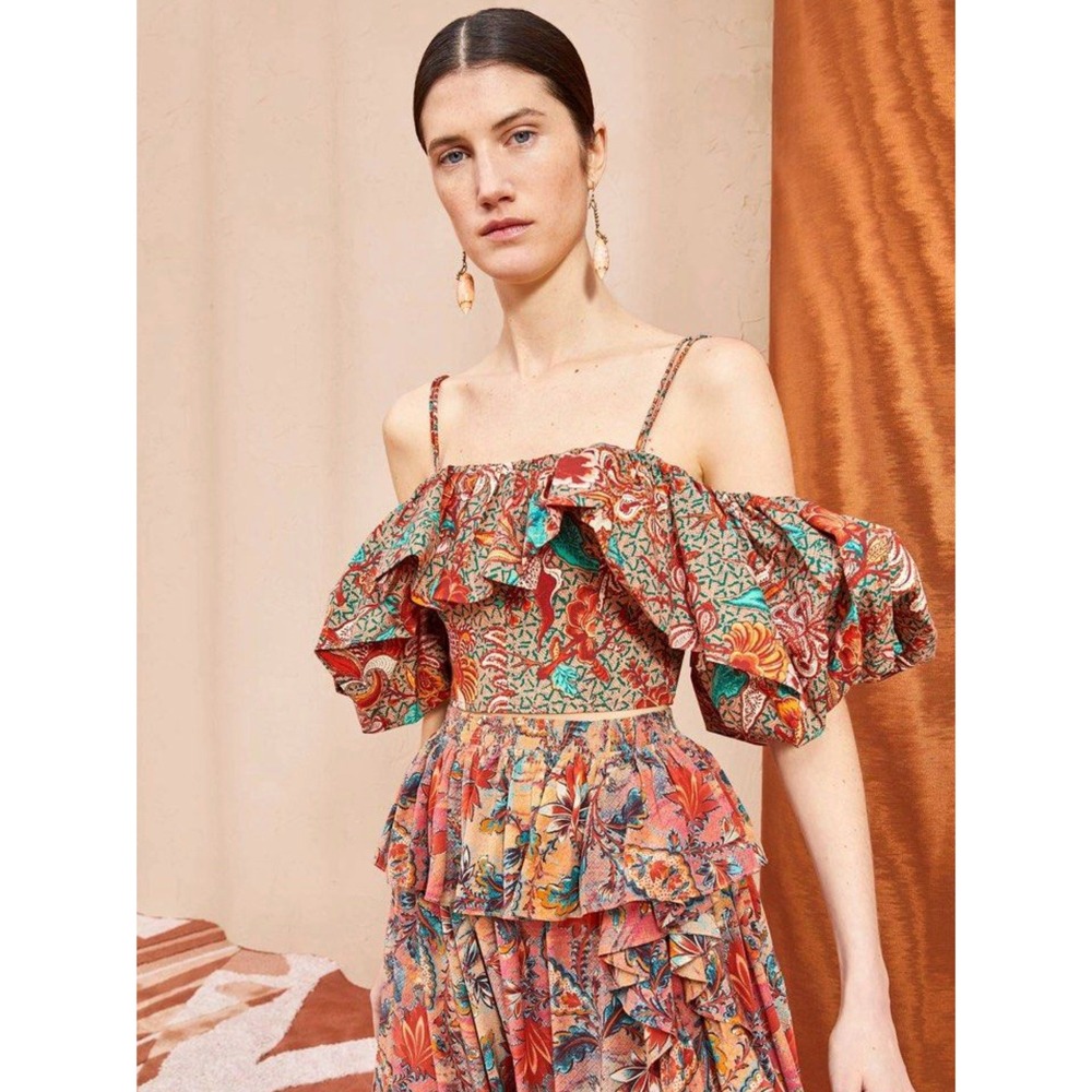 Ulla Johnson Carla Top 6 Primrose Floral Off Shoulder Puff Sleeve Crop NWT